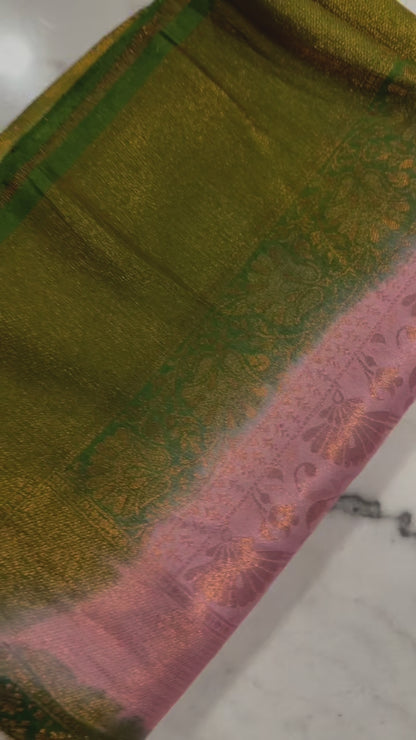 Regal Bloom Maroon & Gold Silk Saree with Green Accents