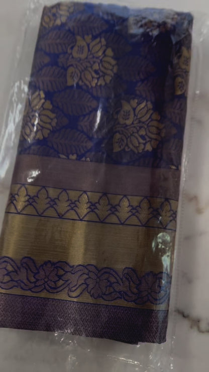 Kanjivaram Silk Saree – Blue, Green & Gold Elegance