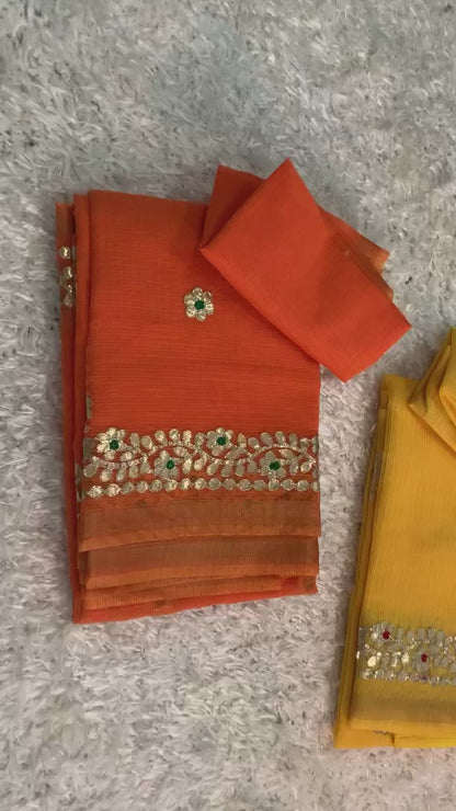 Handcrafted Rajasthani Cotton Saree with Gota Patti Work